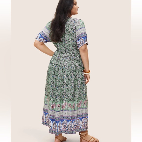 BloomChic Plus Size 4XL Boho Print Notched Ties Tassel Trim Dress us26 - Picture 5 of 7